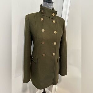 NWOT Zara Manteco Womens Sz:S Army Green Double Breasted Military Wool Peacoat.